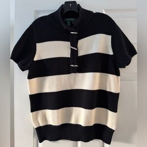 Ralph Lauren Women's Black and Cream Striped Sweater